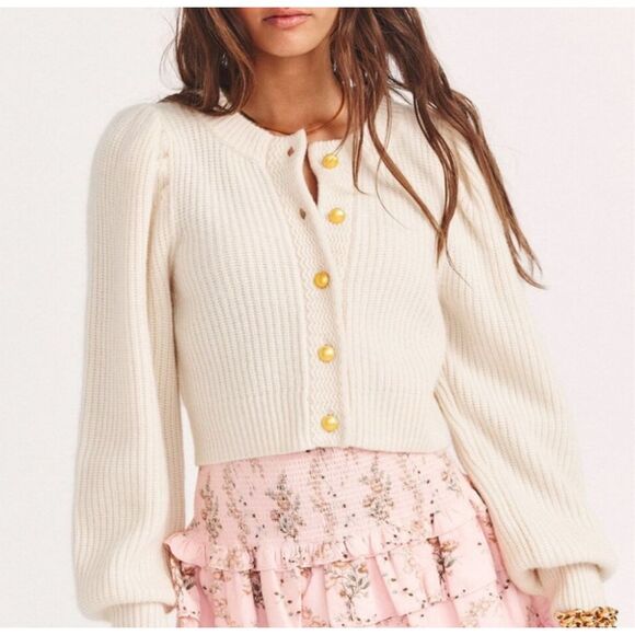 NWOT Loveshackfancy Robinson cashmere cardigan small, $465 A43 - Picture 1 of 6